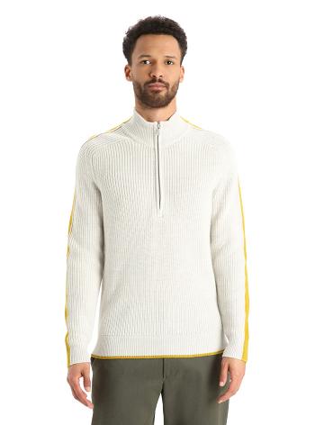 Men's Icebreaker Merino Lodge Long Sleeve Half Zip Sweaters Ecru Heather / Silent Gold | CA 1734BEXC